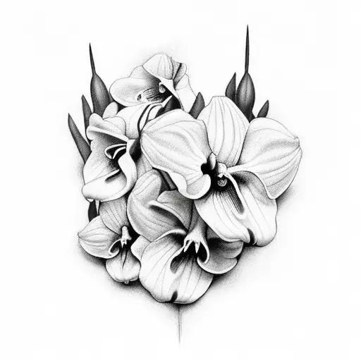 I would like a realistic black and white drawing of a flower named Josefina, with the scientific name Miltonia. Please i tattoo design idea