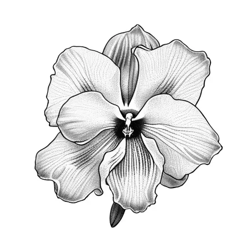  tattoo of a miltonia orchid in full bloom, with precise dot shading to create depth and texture tattoo design idea