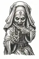 Scary Nun showing middle finger tattoo design idea