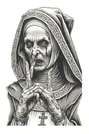 Scary Nun showing middle finger tattoo design idea