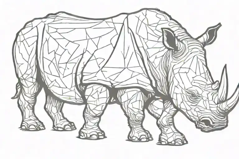 rhino stencil black with baby  tattoo design idea