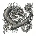 Phoenix Dragon holding snake with flowers tattoo design idea