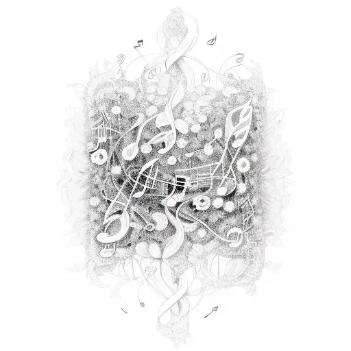 A music staff with notes transforming into a delicate floral vine tattoo design idea