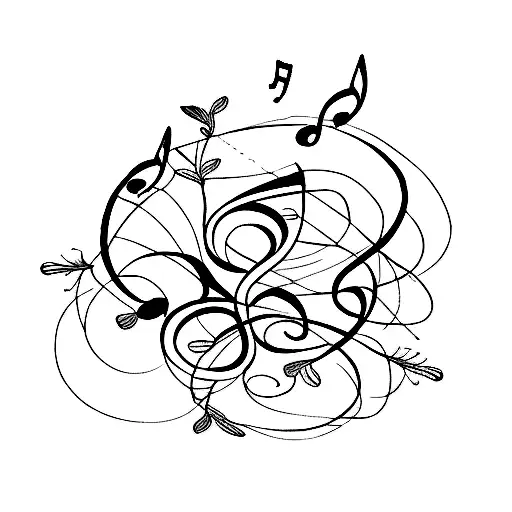 A music staff with notes transforming into a delicate floral vine tattoo design idea