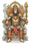 monkey king sitting on a throne tattoo design idea