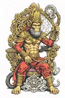 monkey king sitting on a throne tattoo design idea
