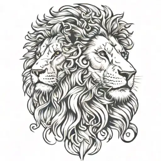 portrait of a lion and Jesus Christ tattoo design idea