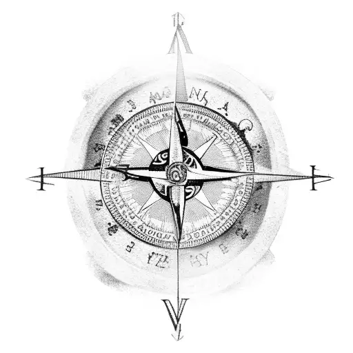 A Viking Wayfinder compass surrounded by ravens with the north star at the too tattoo design idea