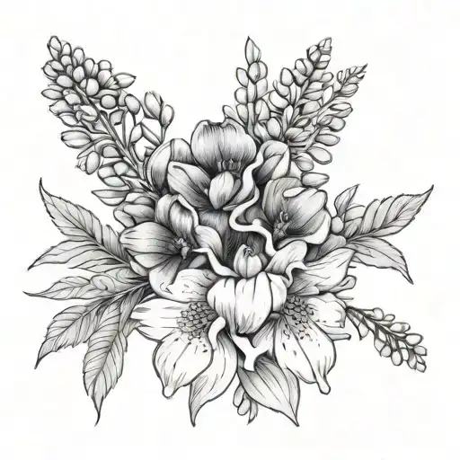 birth flower and Bluebonnet bouquet tattoo design idea