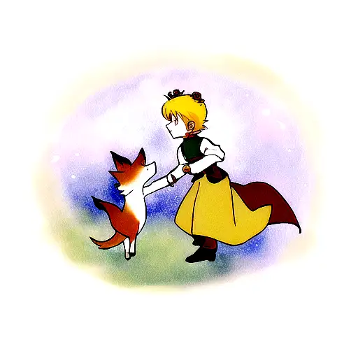 The Little Prince and the fox in a rose  tattoo design idea