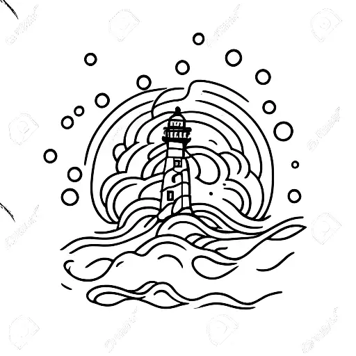 Ocean Wave with lighthouse  tattoo design idea