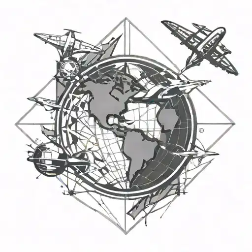 earth and aircraft flying around it tattoo design idea