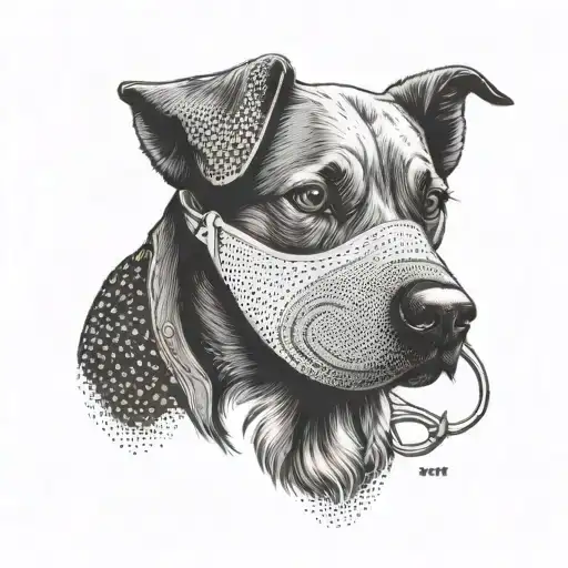 A dotwork tattoo of a dog wearing a surgical mask, representing your passion for dogs and your occupation as a pediatric nurse/general surgeon tattoo design idea