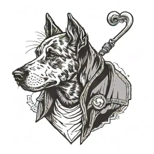 A blackwork tattoo of a dog wearing a doctor's coat and stethoscope, combining your love for dogs and Greys Anatomy tattoo design idea