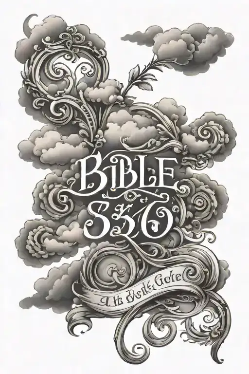 clouds surrounding bible verse John 3:16 scripture intertwined tattoo design idea