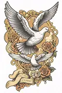 Catholic scripture with clouds and dove flying tattoo design idea