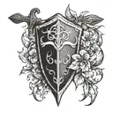 shield laurel wrapping and sword tattoo design idea