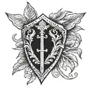 shield laurel wrapping and sword tattoo design idea