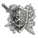 shield laurel wrapping and sword tattoo design idea