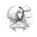 girl with her head in the clouds, fluffy and floral  tattoo design idea