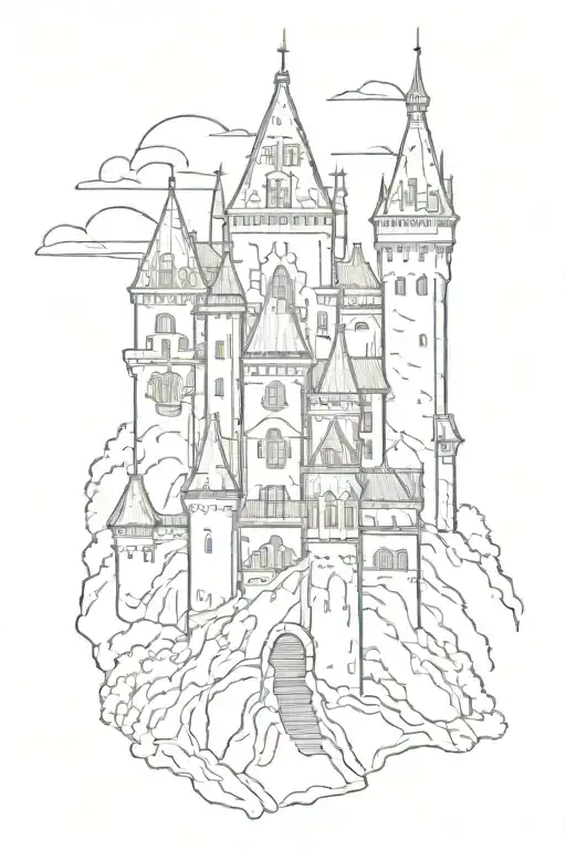 Dracula castle silhouette tattoo design idea