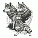 grey wolf standing together tattoo design idea