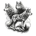 grey wolf standing together tattoo design idea