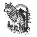 grey wolf standing together tattoo design idea
