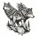 grey wolf standing together tattoo design idea