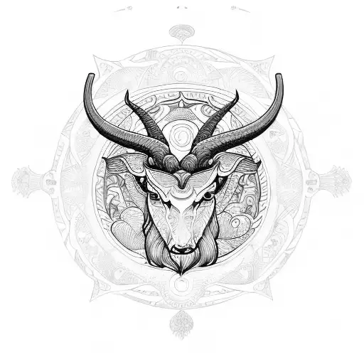 4 ibexes profile heads and long horns surrounding a tree of life in the middle  tattoo design idea