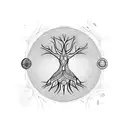 Four ibexes profiles surrounding a tree of life, ina circle, coin style  tattoo design idea