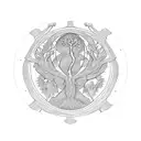 Four ibexes profiles surrounding a tree of life, ina circle, coin style  tattoo design idea