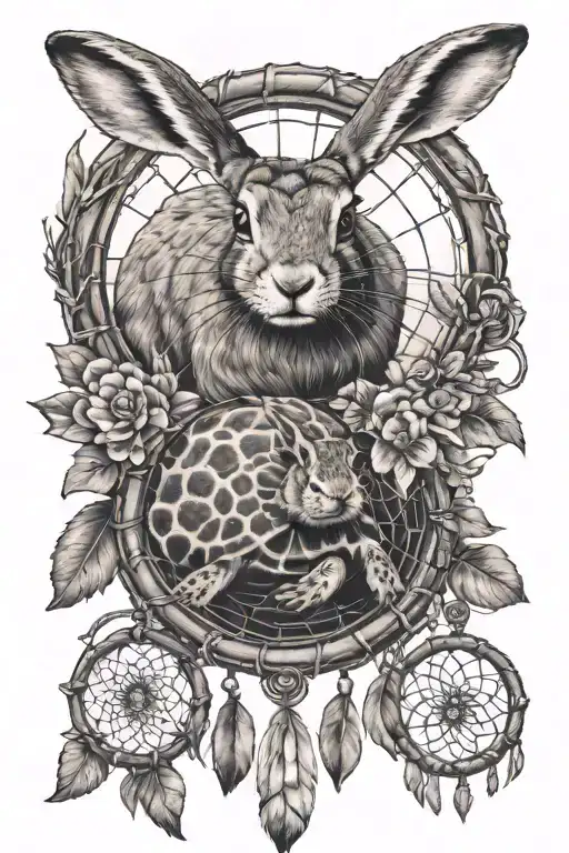 a hare, a tortoise and a dreamcatcher tattoo tattoo design idea