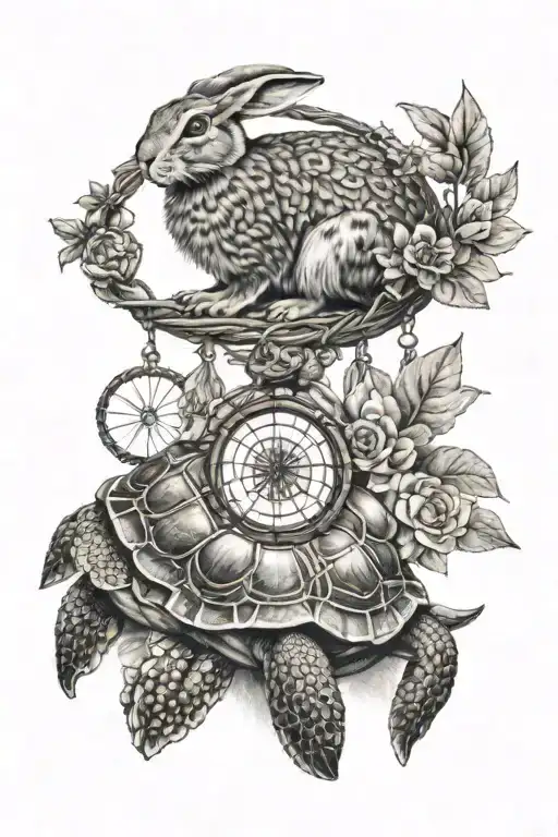 a hare, a tortoise and a dreamcatcher tattoo tattoo design idea
