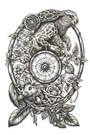 dreamcatcher and hare and the tortoise walking tattoo design idea