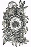 dreamcatcher and hare and the tortoise walking tattoo design idea