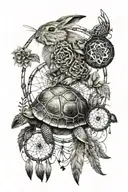 a hare, a tortoise and a dreamcatcher tattoo tattoo design idea