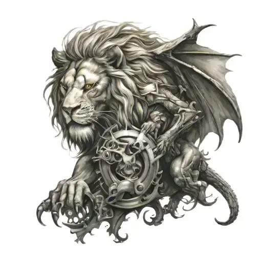 A lion and a dragon locked in an epic battle, representing the client's love for gaming and mythical creatures tattoo design idea