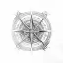 Viking drakkar white a norse compass on the sail, going through a seastorm with odin crows flying above tattoo design idea