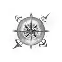 Viking drakkar white a norse compass on the sail, going through a seastorm with odin crows flying above tattoo design idea