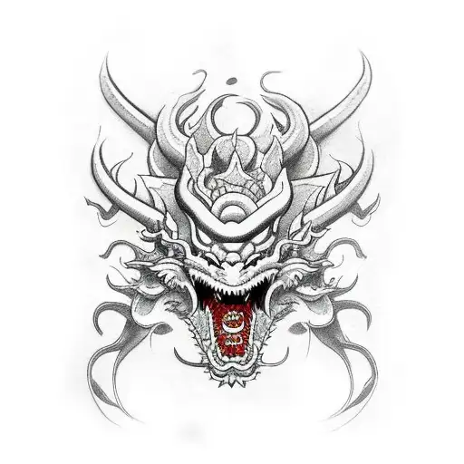 Dragon,cherry blossom,oni mask tattoo design idea