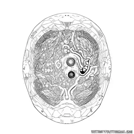 The starry night by Vincent Van Gogh in the shape of a human brain inside a floating sculptural test tube, Miguel Ángel  tattoo design idea