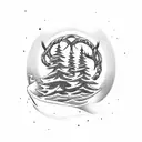 Caribou with evergreen tree around it with a banner on the bottom saying "Newfoundland" tattoo design idea