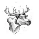 Caribou with evergreen tree around it with a banner on the bottom saying "Newfoundland" tattoo design idea