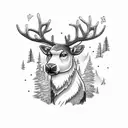 Caribou with evergreen tree around it with a banner on the bottom saying "Newfoundland" tattoo design idea