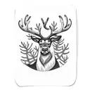 Caribou with evergreen tree around it with a banner on the bottom saying "Newfoundland" tattoo design idea