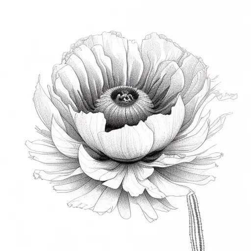 poppy and chrysanthemum boquet tattoo design idea
