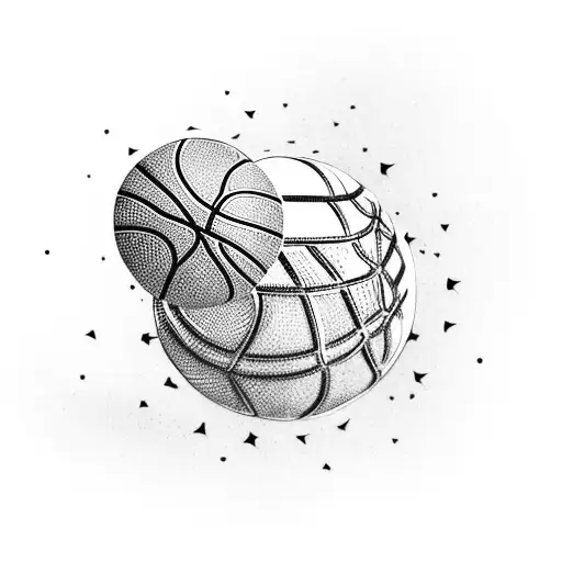 Basketball Player Throwing an Earth-Shaped Ball and Hitting a Burning Hoop and Backboard  tattoo design idea