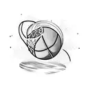 Basketball Player Throwing an Earth-Shaped Ball and Hitting a Burning Hoop and Backboard  tattoo design idea