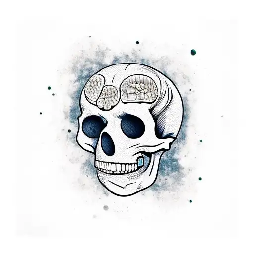 Mexican skull, where in the upper part you can see a realistic piece of brain from which a dragon emerges tattoo design idea